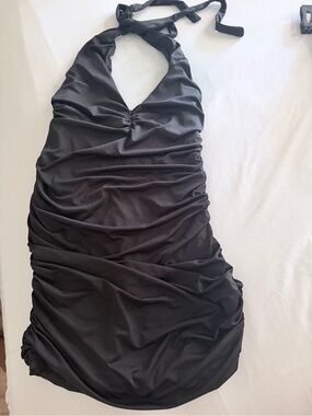 Black Ruched Halter Dress